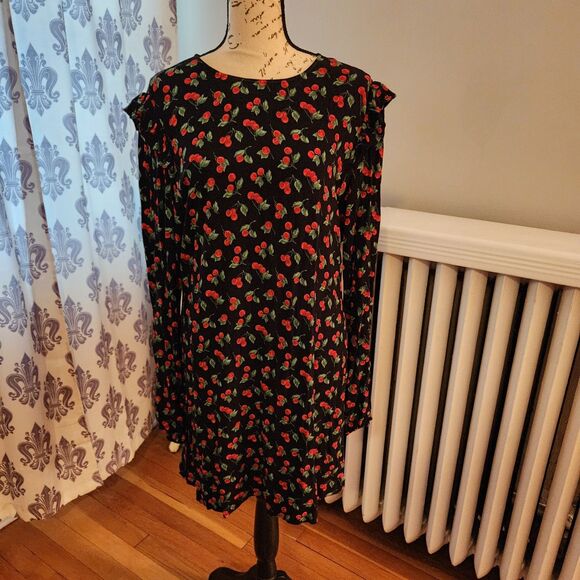 Reformation Bedford Long Sleeve Dress Cherry Print, Fruit, Retro, Vintage Sz L - Picture 5 of 12